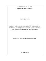 Quản lý giáo dục kỹ năng giao tiếp cho học sinh thông qua hoạt Động trải nghiệm tại các trường tiểu học huyện yên khánh, tỉnh ninh bình