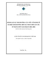 Đánh giá sự Ảnh hưởng của yếu tố kinh tế xã hội Ảnh hưởng Đến sự thay Đổi cơ cấu sử dụng Đất giai Đọan 2001 2002