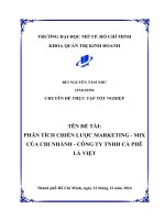 Phân tích chiến lược marketing   mix của chi nhánh   công ty tnhh cà phê là việt