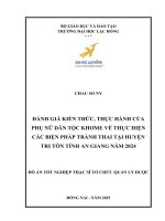 Đánh giá kiến thức, thực hành của phụ nữ dân tộc khơme về thực hiện các biện pháp tránh thai tại huyện tri tôn tỉnh an giang năm 2024 Đồ Án tốt nghiệp thạc sĩ tổ chức quản lý dược