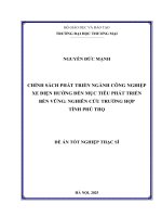 Chính sách phát triển ngành công nghiệp xe điện hướng đến mục tiêu phát triển bền vững: Nghiên cứu trường hợp tỉnh Phú Thọ