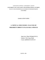 A critical discourse analysis of president biden’s inaugural speech = phân tích diễn ngôn phê phán về bài phát biểu nhậm chức của tổng thống biden