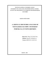A critical discourse analysis of vietnamese olympic swimmers’ portrayal in news reports = phân tích diễn ngôn phê phán về cách báo chí khắc họa hình Ảnh vận Động viên bơi việt nam khi tham dự olympic