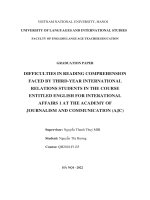 Difficulties in reading comprehension faced by third year international relations students in the course entitled english for interational affairs 1 at the academy of journalism and communication (ajc)