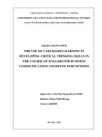 Việc sử dụng phương pháp nghiên cứu tình huống cho việc phát triển kĩ năng tư duy phản biện trong môn học tiếng anh giao tiếp trong kinh doanh góc nhìn của sinh viên