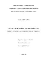 The girl crush concept in k pop a narrative inquiry into the lived experiences of 2ne1 fans = hình tượng girl crush trong k pop nghiên cứu tự sự về trải nghiệm của người hâm mộ nhóm nhạc 2ne1
