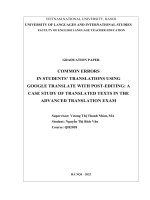 Common errors in students’ translations using google translate with post editing a case study of translated texts in the advanced translation exam