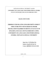 Errors in translating english empty subject structure into vietnamese by senior translation majored students at faculty of english language and teacher education, university of languages and international studies, vietnam national university