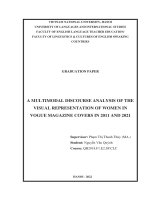 A multimodal discourse analysis of the visual representation of women in vogue magazine covers in 2011 and 2021 = phân tích diễn ngôn Đa phương thức về hình Ảnh người phụ nữ trên trang bìa vogue năm 2011 và 2021