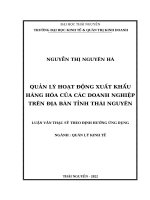 Quản lý hoạt động xuất khẩu hàng hóa của các doanh nghiệp trên địa bàn Thái Nguyên năm 2022