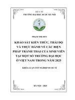 Phạm thị sen khảo sát kiến thức, thái Độ và thực hành về các biện pháp tránh thai của sinh viên tại một số trường Đại học Ở việt nam trong năm 2025 khóa luận tốt nghiệp dược sĩ