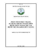 Trịnh ngọc huyền trang phân tích thực trạng sử dụng thuốc statin trên bệnh nhân ngoại trú tại bệnh viện Đa khoa Đức giang khoá luận tốt nghiệp dược sĩ