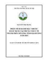 Nguyễn thị trang phân tích danh mục thuốc Đã sử dụng tại trung tâm y tế thành phố chí linh, tỉnh hải dương năm 2023 luận văn dược sĩ chuyên khoa cấp i
