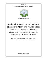 Đinh ngọc quỳnh phân tích thực trạng kê Đơn trên bệnh nhân Đái tháo Đường típ 2 Điều trị ngoại trú tại bệnh viện y dược cổ truyền tỉnh vĩnh phúc năm 2024 luận văn dược sĩ chuyên khoa cấp i