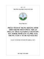 Ngọ thị nga phân tích sử dụng kháng sinh trên bệnh nhân phẫu thuật mổ lấy thai tại khoa chăm sóc sức khỏe sinh sản và phụ sản, trung tâm y tế huyện hải hà luận văn dược sĩ chuyên khoa cấp 1