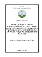 Nguyễn thị oanh phân tích thực trạng kiểm nghiệm dược liệu, thuốc dược liệu, thuốc cổ truyền của trung tâm kiểm nghiệm thuốc   mỹ phẩm   thực phẩm hải dương năm 2023 luận văn dược sĩ chuyên khoa cấp i