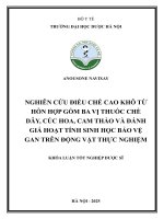 Anousone navixay nghiên cứu Điều chế cao khô từ hỗn hợp gồm ba vị thuốc chè dây, cúc hoa, cam thảo và Đánh giá hoạt tính sinh học bảo vệ gan trên Động vật thực nghiệm khóa luận tốt nghiệp dược sĩ