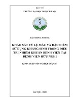 Đào hồng nhung khảo sát tỷ lệ mắc và Đặc Điểm sử dụng kháng sinh trong Điều trị nhiễm khuẩn bệnh viện tại bệnh viện hữu nghị khóa luận tốt nghiệp dược sĩ