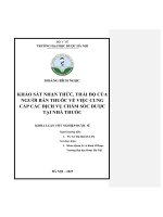 Bộ Y Tế Trường Đại Học Dược Hà Nội Hoàng Bích Ngọc Khảo Sát Nhận Thức, Thái Độ Của Người Bán Thuốc Về Việc Cung Cấp Các Dịch Vụ Chăm Sóc Dược Tại Nhà Thuốc Khóa Luận Tốt Nghiệp Dược Sĩ Người Hướng Dẫn 1.  Ts. Lã Thị Quỳnh Liên.pdf