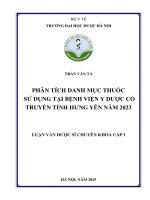 Trần văn tá phân tích danh mục thuốc sử dụng tại bệnh viện y dược cổ truyền tỉnh hưng yên năm 2023 luận văn dược sĩ chuyên khoa cấp i