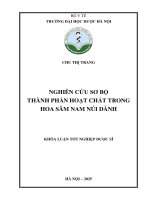 Chu thị trang nghiên cứu sơ bộ thành phần hoạt chất trong hoa sâm nam núi dành khóa luận tốt nghiệp dược sĩ