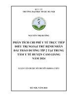 Nguyễn thị hường phân tích chi phí y tế trực tiếp Điều trị ngoại trú bệnh nhân Đái tháo Đường típ 2 tại trung tâm y tế huyện cẩm giàng năm 2024 luận văn dược sĩ chuyên khoa cấp i