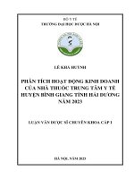 Lê khả huỳnh phân tích hoạt Động kinh doanh của nhà thuốc trung tâm y tế huyện bình giang tỉnh hải dương năm 2023 luận văn dược sĩ chuyên khoa cấp i