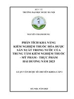 Nguyễn thanh dung phân tích khả năng kiểm nghiệm thuốc hóa dược sản xuất trong nước của trung tâm kiểm nghiệm thuốc   mỹ phẩm   thực phẩm hải dương năm 2023 luận văn dược sĩ chuyên khoa cấp i