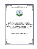 Mai mạnh cường Điều tra tri thức sử dụng cây cỏ làm thuốc của dân tộc mông tại xã kim nọi, huyện mù căng chải, tỉnh yên bái khóa luận tốt nghiệp dược sĩ