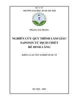 Phạm lâm trang nghiên cứu quy trình làm giàu saponin từ dịch chiết rễ Đinh lăng khóa luận tốt nghiệp dược sĩ