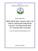 Phạm thị hƣơng phân tích thực trạng việc cấp chứng chỉ hành nghề dƣợc tại sở y tế tỉnh hải dƣơng từ năm 2021 Đến năm 2023 u n văn dƣợc s  chuy n  ho  cấp i