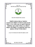 Nguyễn thị hương giang triển khai hoạt Động giám sát biến cố bất lợi giảm tiểu cầu liên quan Đến thuốc thông qua bộ công cụ phát hiện tín hiệu tại bệnh viện Đa khoa tỉnh vĩnh phúc luận văn dược sĩ chuyên khoa cấp i