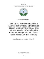 Mạc Quỳnh Chi Xây Dựng Phương Pháp Định Lượng Đồng Thời 3 Ginsenosid Trong Một Số Thực Phẩm Bảo Vệ Sức Khoẻ Chứa Nhân Sâm Bằng Ký Thuật Sắc Ký Lỏng – Khối Phổ 2 Lần (Lc – Msms) Khoá Luận Tốt Nghiệp Dược Sĩ.pdf