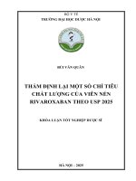 Bùi văn quân thẩm Định lại một số chỉ tiêu chất lượng của viên nén rivaroxaban theo usp 2025 khóa luận tốt nghiệp dược sĩ