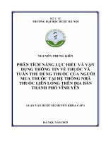 Nguyễn trung kiên phân tích năng lực hiểu và vận dụng thông tin về thuốc và tuân thủ dùng thuốc của người mua thuốc tại hệ thống nhà thuốc liên long trên Địa bàn thành phố vĩnh yên luận văn dược sĩ chuyên khoa cấp i