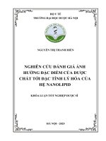 Nguyễn thị thanh hiền nghiên cứu Đánh giá Ảnh hưởng Đặc Điểm của dược chất tới Đặc tính lý hóa của hệ nanolipid khóa luận tốt nghiệp dược sĩ
