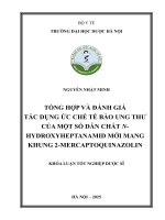 Nguyễn nhật minh tổng hợp và Đánh giá tác dụng Ức chế tế bào ung thư của một số dẫn chất n  hydroxyheptanamid mới mang khung 2 mercaptoquinazolin khóa luận tốt nghiệp dược sĩ