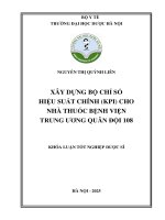Nguyễn thị quỳnh liên xây dựng bộ chỉ số hiệu suất chính (kpi) cho nhà thuốc bệnh viện trung Ương quân Đội 108 khóa luận tốt nghiệp dược sĩ