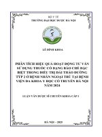 Lê Đình khoa phân tích hiệu quả hoạt Động tư vấn sử dụng thuốc có dạng bào chế Đặc biệt trong Điều trị Đái tháo Đường týp 2 Ở bệnh nhân ngoại trú tại bệnh viện Đa khoa y học cổ truyền hà nội năm 2024 luận văn dược sĩ chuyên kh