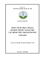 Nguyễn thị yên phân tích thực trạng kê Đơn thuốc ngoại trú tại  bệnh viện nhi hải dương năm 2023 luận văn dược sĩ chuyên khoa cấp i