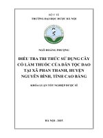 Ngô hoàng phượng Điều tra tri thức sử dụng cây cỏ làm thuốc của dân tộc dao tại xã phan thanh, huyện nguyên bình, tỉnh cao bằng khóa luận tốt nghiệp dược sĩ