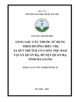 Nguyễn thành phố sàng lọc cây thuốc sử dụng theo hướng Điều trị sa sút trí tuệ của dân tộc dao tại xã quản bạ, huyện quản bạ, tỉnh hà giang khóa luận tốt nghiệp dược sĩ