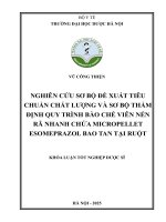 Vũ công thiện nghiên cứu sơ bộ Đề xuất tiêu chuẩn chất lượng và sơ bộ thẩm Định quy trình bào chế viên nén rã nhanh chứa micropellet esomeprazol bao tan tại ruột khóa luận tốt nghiệp dược sĩ