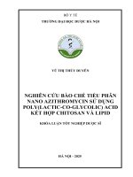 Vũ thị thùy duyên nghiên cứu bào chế tiểu phân nano azithromycin sử dụng poly(lactic co glycolic) acid kết hợp chitosan và lipid khóa luận tốt nghiệp dược sĩ