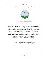 Nguyễn cường quốc phân tích hiệu quả và an toàn của việc chuyển Đổi biệt dược các thuốc Ức chế miễn dịch trên bệnh nhân ghép thận tại bệnh viện quân y 103 khóa luận tốt nghiệp dược sĩ