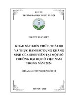 Nguyễn xuân việt khảo sát kiến thức, thái Độ và thực hành sử dụng kháng sinh của sinh viên tại một số trường Đại học Ở việt nam trong năm 2024 khóa luận tốt nghiệp dược sĩ