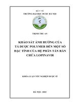 Trịnh thu an khảo sát Ảnh hưởng của tá dược polymer Đến một số Đặc tính của hệ phân tán rắn chứa lopinavir khóa luận tốt nghiệp dược sĩ