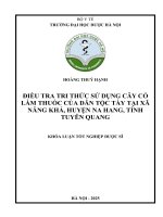 Hoàng thuý hạnh Điều tra tri thức sử dụng cây cỏ làm thuốc của dân tộc tày tại xã năng khả, huyện na hang, tỉnh tuyên quang khóa luận tốt nghiệp dược sĩ