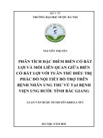 Nguyễn thị yến phân tích Đặc Điểm biến cố bất lợi và mối liên quan giữa biến cố bất lợi với tuân thủ Điều trị phác Đồ nội tiết bổ trợ trên bệnh nhân ung thư vú tại bệnh viện ung bướu tỉnh bắc giang luận văn dược sĩ chuyên khoa