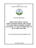 Nguyễn thị thắm phân tích thực trạng kiểm nghiệm thuốc hóa dược tại viện kiểm nghiệm, nghiên cứu dược và trang thiết bị y tế quân Đội năm 2023 luận văn dược sĩ chuyên khoa cấp i